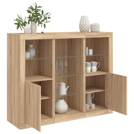 vidaXL - Dressoirs - met - LED-verlichting - 3 - st - bewerkt - hout - sonoma - eiken