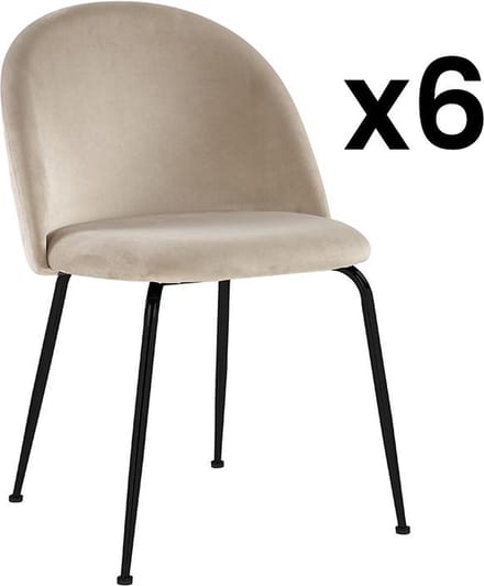 Vente-unique Set van 6 stoelen MELBOURNE - Fluweel en mat zwart metaal - Beige