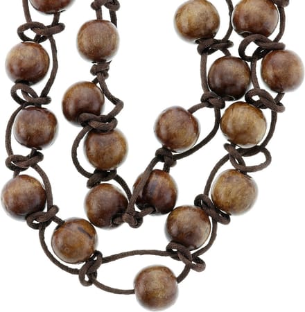 Behave - Lange dubbele bruine houten kralen ketting, 76 cm