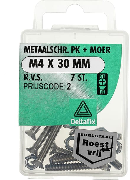 bouten met moeren rvs plat kop m4 x 40. Metaalschroeven.7 stuks.