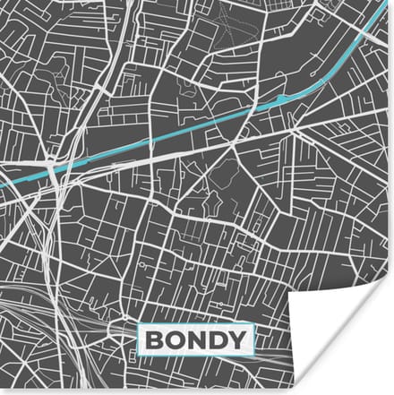 Poster Bondy - Frankrijk - Kaart - Stadskaart - Plattegrond - 75x75 cm