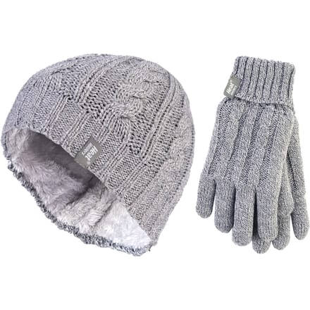 Heat Holders - Damesmuts en handschoenenset voor de winter - Lichtgrijs