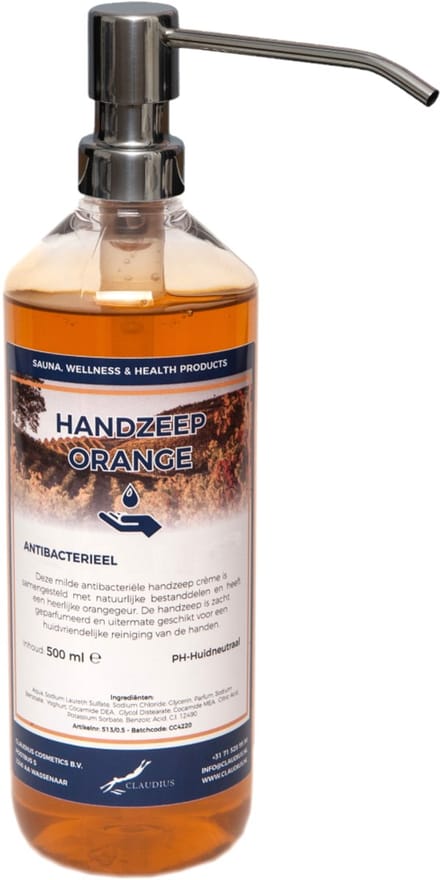 Handzeep Orange 500 ml - met gratis RVS zilverkleurige pomp