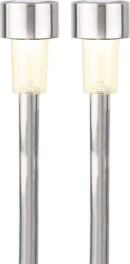 Lumineo buiten prikspot/steker solar - 2x - LED - zilver - H36 cm - warm wit