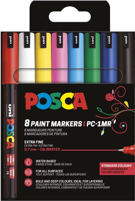 POSCA Paintmarker PC-1MR - 0,7 mm - Uni Mitsubishi Pencil - etui van 8 stuks in geassorteerde basiskleuren