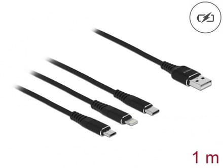 Delock USB Charging Cable 3 in 1 Type-A to Lightning™ / Micro USB / USB Type-C™ 1 m black