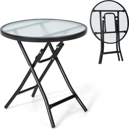 Ronde Klaptafel Buiten met Gehard Glas - Draagbare Terrastafel Zwart