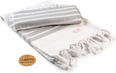 ARTG® Hamamzz - Hamamdoek - Original Dalaman De Luxe - Wit/Grijs - 100 x 180 cm - AR053