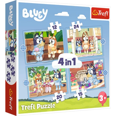 Trefl - Puzzles - "4in1 (12, 15, 20, 24)" - Bluey and his world / BBC Bluey