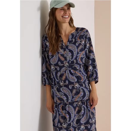 Midi-jurk met split in de hals en print