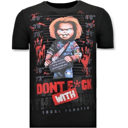 Stoere T-shirt Heren - Bloody Chucky Print - Zwart