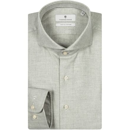 Thomas Maine Overhemd Herringbone Flanel Bari Cutaway Soft Green / male