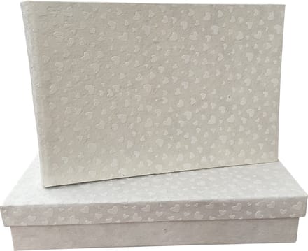 Album in mooie bewaardoos, met een witte hartjes print, 16x24cm