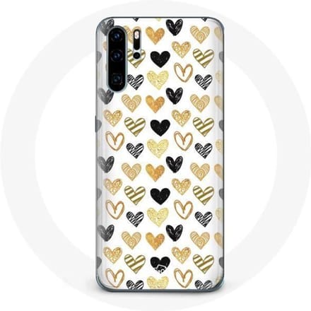 Coque pour Huawei P30 Fond de texture abstraite coeurs noirs