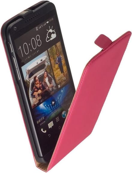LELYCASE Lederen Flip Case Cover Hoesje HTC Desire 816 Pink