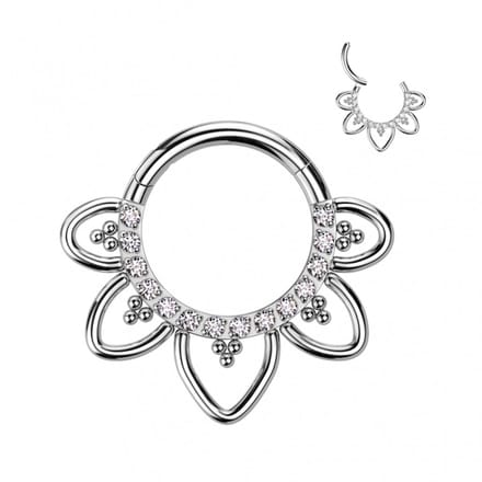 Piercing titanium Filigree met steentjes clicker 1.2x8 - zilver - LMPiercings