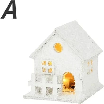 Kerst Ornament Kerst Led Licht Houten Huis met Sneeuwvlok Lichtgevende Cabine Kerstversieringen white