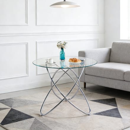 MODFU Eettafel - Stabiel Onderstel - Modern - Voor Eetkamer - Glas En Metaal - Chroom