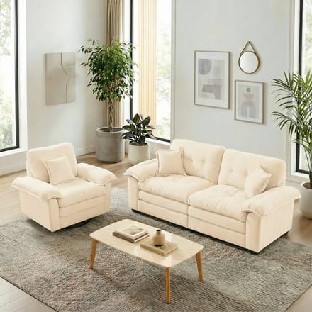 Clruro Sofaset - 2-delig - Diepe Zit met Sierkussens - Dubbele Zachte Vulling - Chenille - Beige