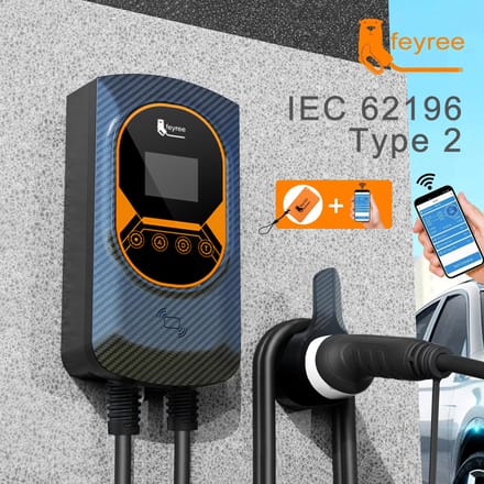 Feyree EV-laadstation 32A elektrische autolader EVSE Wallbox Wallmount 7,6/11/22KW Type2-kabel IEC62196 APP-bediening