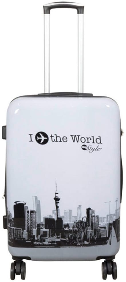 Fly The World - Reiskoffer Hardcase Expandable - Polycarbonaat - Zwart/Wit Stadsprint - Maat L (67 cm / 66L)