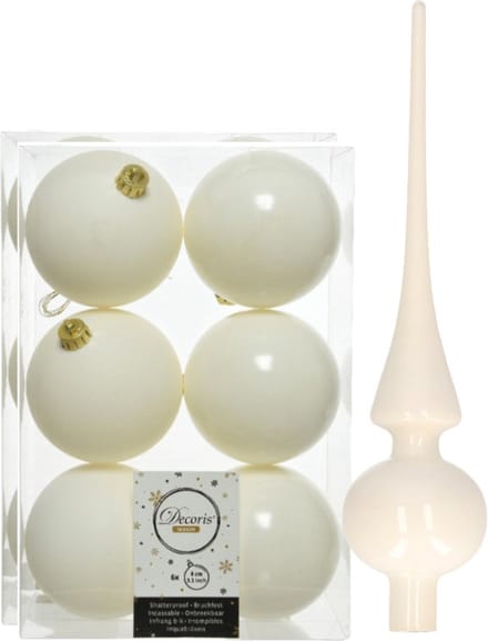 Kunststof kerstballen - 8 cm - 12x stuks - met glazen piek - wol wit