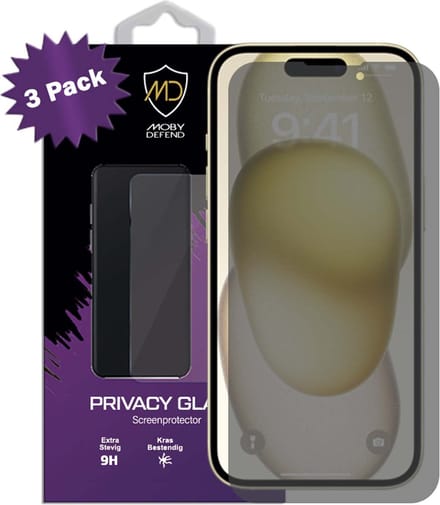 3-Pack MobyDefend Screenprotectors - Geschikt voor iPhone 15 Plus - HD Privacy Glass Screensavers