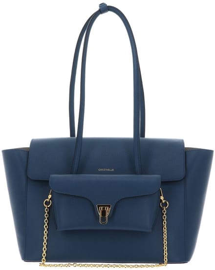 COCCINELLE Leren shopper schoudertas Double Beat Grained Leather Handbag Deep Blue blauw