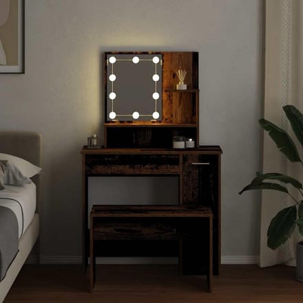LED Verlichte Make-up Tafel Set - Dresser met Oude Houten Kleur