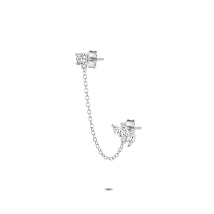 Twice As Nice Oorbel in zilver per stuk, bladvormige steentjes