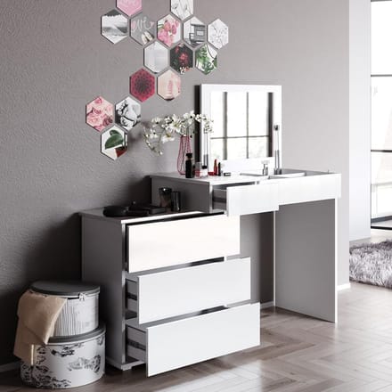 Moderne witte make-uptafel 117 cm met spiegel en opbergruimte