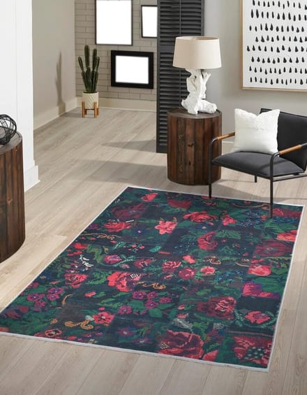 Flycarpets Adrasos Patchwork Vloerkleed - 200x290cm - Gebloemd - Zwart