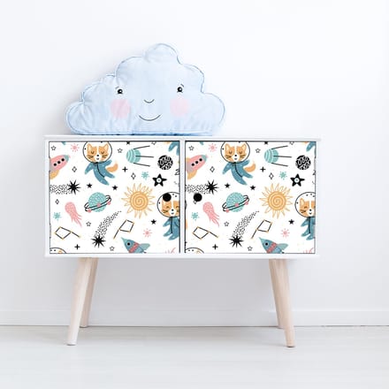 Sticker voor kindermeubels met dieren in de ruimte, 60 x 90 cm