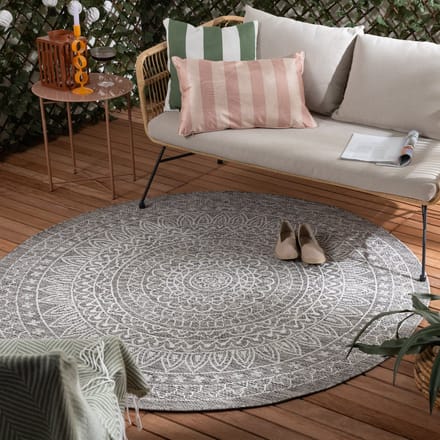 Fraai Rond Buitenkleed - Summer Azteca Lichtgrijs - Ø 120cm