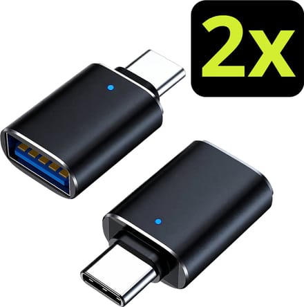 Nereb - 2x USB naar USB-C Adapter – 2-Pack – USB-A naar USB-C Converter – USB-C Female - USB