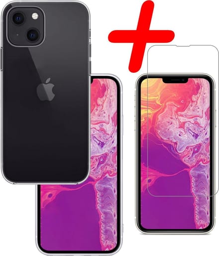 Hoesje Met Screenprotector - Geschikt voor Apple iPhone 13 Mini - Sterk & Shockproof - Back Cover - Siliconen Case - Telefoon Hoes - Transparant