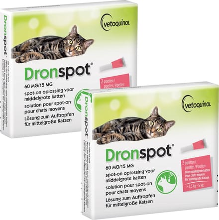 Dronspot Spot On Ontwormingsmiddel voor middelgrote katten (2,5 kg - 5 kg) 2x2 pipetten