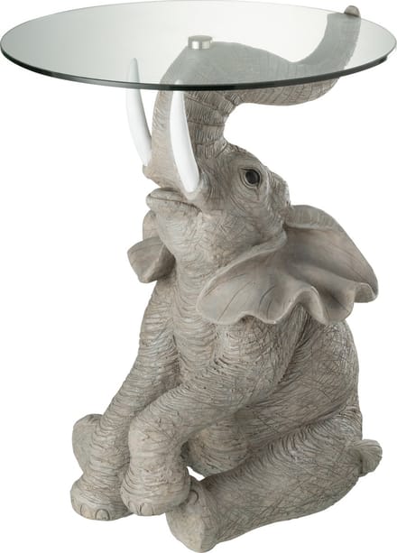 J-Line tafel Olifant - poly/glas - grijs