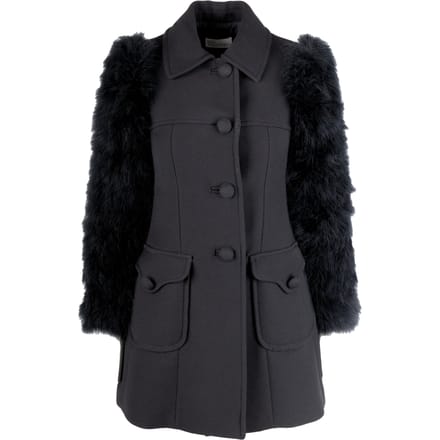 Rode Valentino Wol Coat met Dierenveren Mouwen - '10s