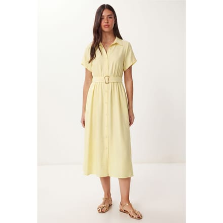 Gestrikte Poplin Blouse Midi Jurk