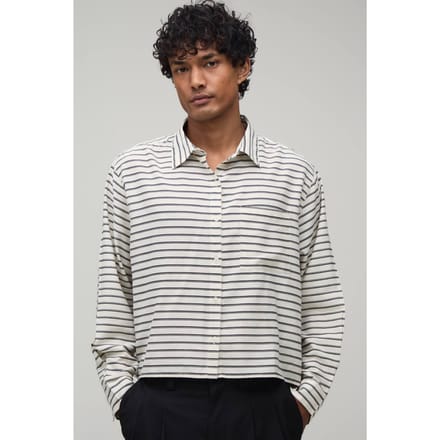 Gecropped Boxy Oversized Gestreept Shirt | Stone | Size Small