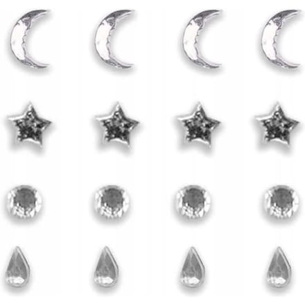 Autocollants Bijoux Strass Pour Le Visage Boucles D'oreilles Faux Argentées white