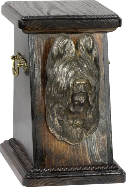 Elegante urn voor Briard met hondenbuste ter nagedachtenis