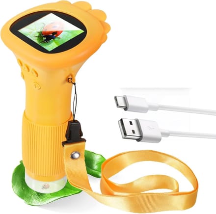 Kindermicroscoop - Draagbare microscoop voor kinderen - met 2,0" display - Digitale microscoop - 200x display - USB naar pc-poort - Zakformaat - Geel