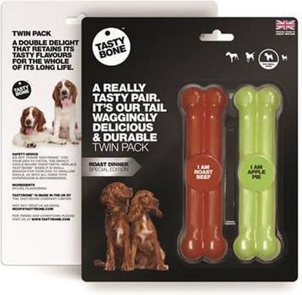 TastyBone - Small - Twinpack Roast Dinner - Roast Beef & Apple Pie - Hond - Kauwspeelgoed - Vegan - Kluif - Nylabone