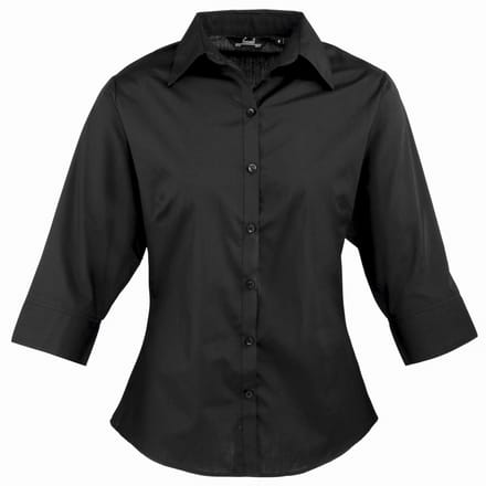 Premier Dames/Dames Popeline 3/4 Mouwen Blouse (Zwart)