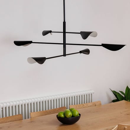 FARO BARCELONA Liggera hanglamp, zwart, staal, Ø 136,8 cm, 6-lamps.