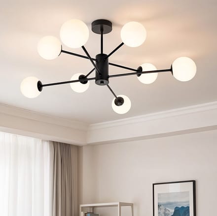 Design zwarte plafondlamp met melkwit glas - 8-lichts Idaho