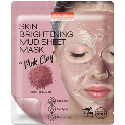 Purederm Gezichtsmasker in Sheet Huidverhelderend Modder Masker Roze Klei 15G