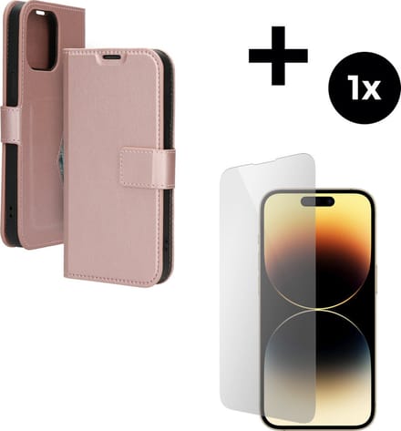 Mobiparts Classic Wallet hoesje geschikt voor Apple iPhone 14 Pro Max met 1 Screenprotector van Gehard Glas - Roze